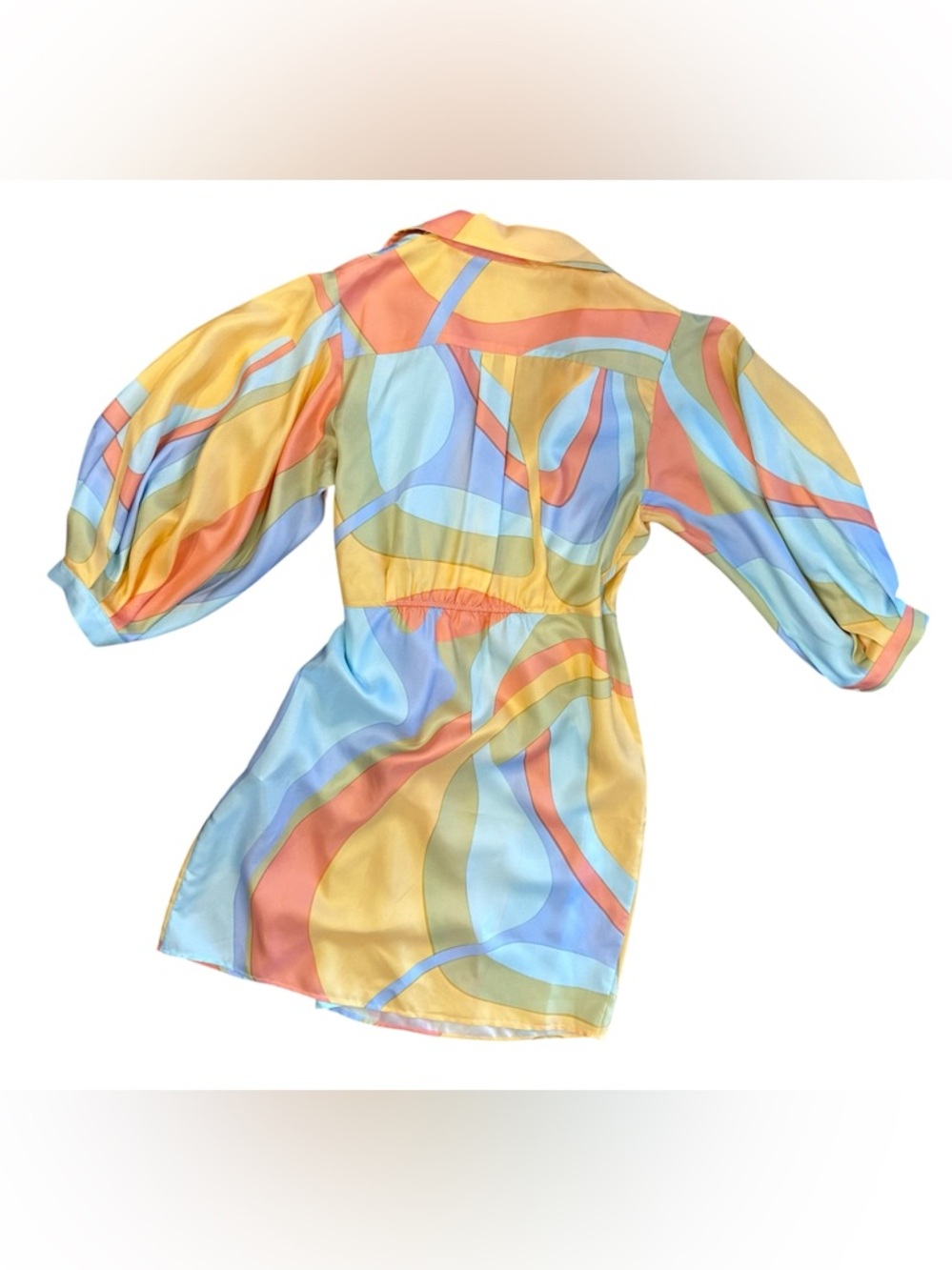 Women’s SHORT WRAP OVER SILK DRESS IN SHADES PRINT BY BEATRICE B Large 8 NWOT - Picture 6 of 13